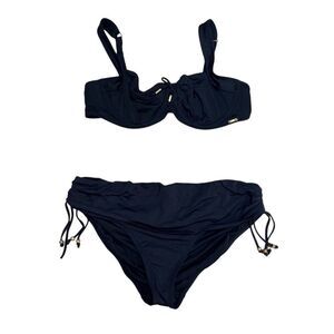 EUC Panache Women's Black Bikini Set Size 38 D Side-Tie Beachwear